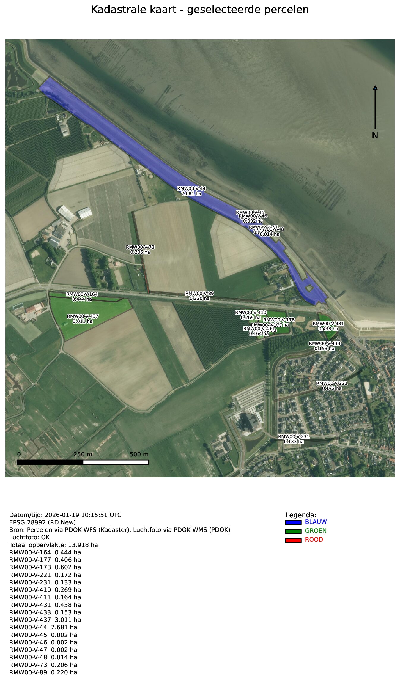 Voorbeeld jachtkaart - fictieve percelen